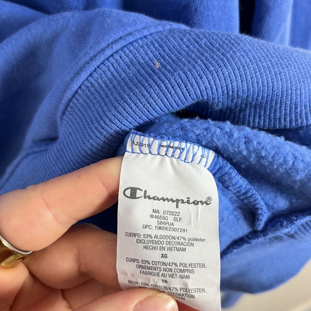 Y2K Champion Henley Hoodie Sweatshirt Embroidered Logo Blue XL Athleisure - Picture 6 of 7